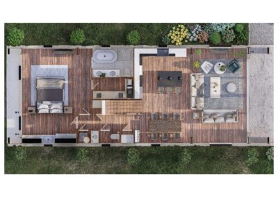 BX 1 Barndominium 3D floor plan render 5